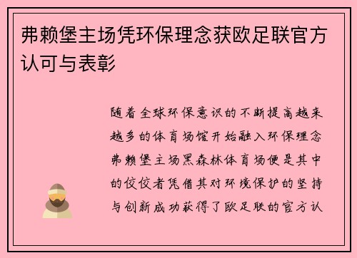 弗赖堡主场凭环保理念获欧足联官方认可与表彰